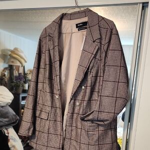 Liggt Ponte Dbl Breadted Blazer Stella Plaid Chateau Grey